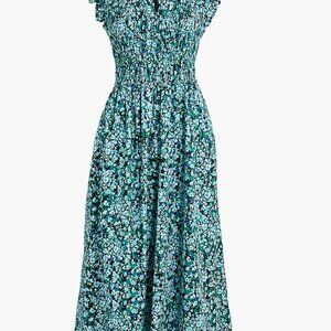 J. Crew Cotton-Blend Poplin Smocked Flutter-Sleeve Midi Dress